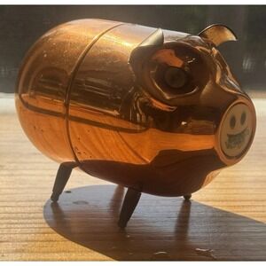 Vintage Copper & Brass Piggy Bank | Mid Century Modern Retro Trinket